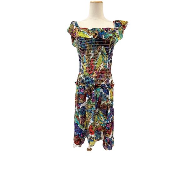 Nanette Lepore Swim Papillion Butterfly Colorful Smocked Dress Cover Up Medium - Picture 3 of 6